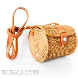 Cylinder clutch bag ata rattan grass balinese hand woven